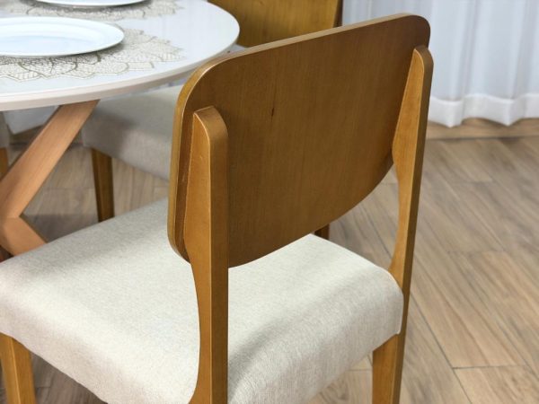 Mesa de Jantar Circular Simpatia 1.08x1.08 c/4 Cadeiras Barcelona - Cinamomo/Off White/Begeb Linho - Imagem 5
