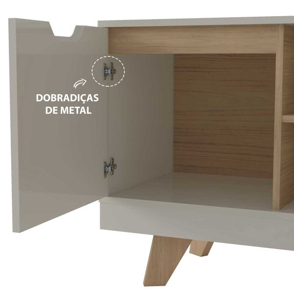 Rack Michigan 01 Porta 02 Gavetas 1.60m - Off White/Carvalho - Imagem 4