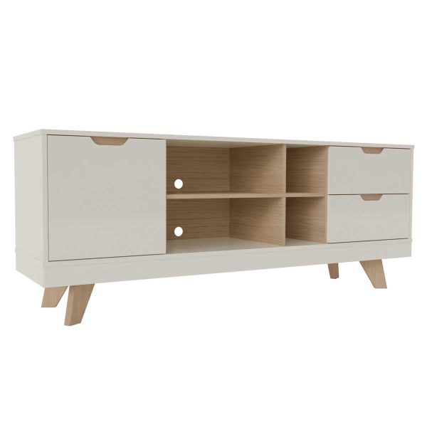 Rack Michigan 01 Porta 02 Gavetas 1.60m - Off White/Carvalho - Imagem 5