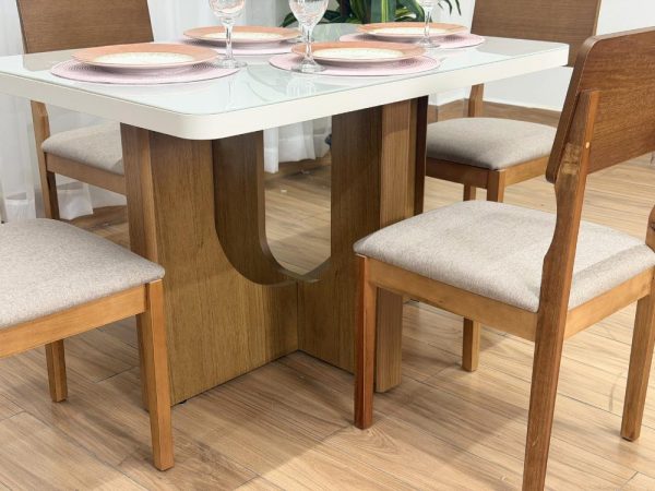 Mesa de Jantar Dora 1.20x0.80m c/ 4 Cadeiras Ana – Cinamomo/Off White/Bege Linho - Imagem 8