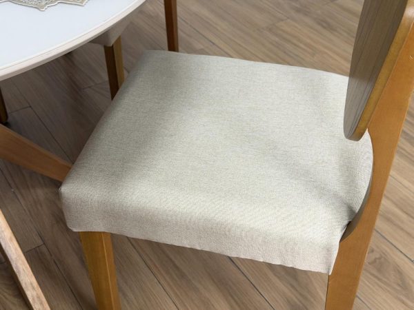 Mesa de Jantar Circular Simpatia 1.08x1.08 c/4 Cadeiras Barcelona - Cinamomo/Off White/Begeb Linho - Imagem 6
