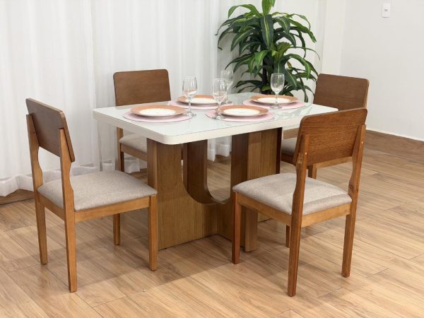 Mesa de Jantar Dora 1.20x0.80m c/ 4 Cadeiras Ana – Cinamomo/Off White/Bege Linho - Imagem 3