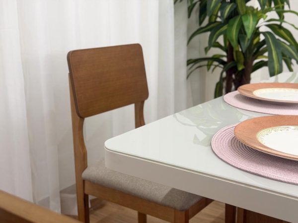 Mesa de Jantar Dora 1.20x0.80m c/ 4 Cadeiras Ana – Cinamomo/Off White/Bege Linho - Imagem 9
