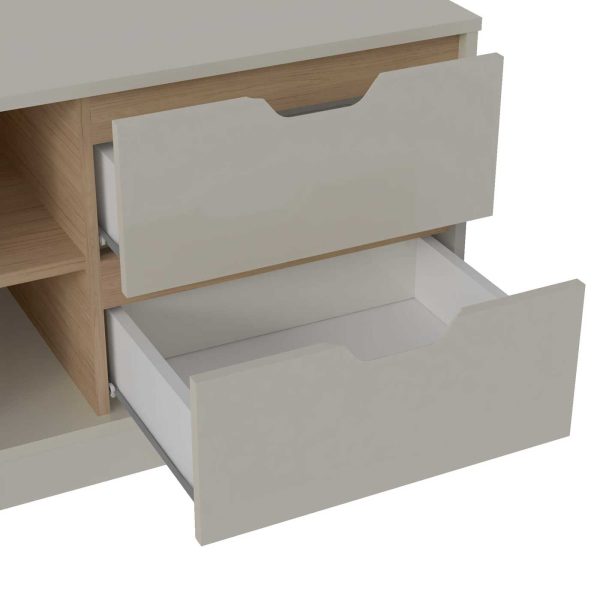 Rack Michigan 01 Porta 02 Gavetas 1.60m - Off White/Carvalho - Imagem 3