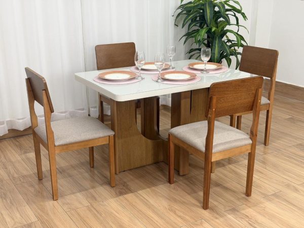 Mesa de Jantar Dora 1.20x0.80m c/ 4 Cadeiras Ana – Cinamomo/Off White/Bege Linho - Imagem 4