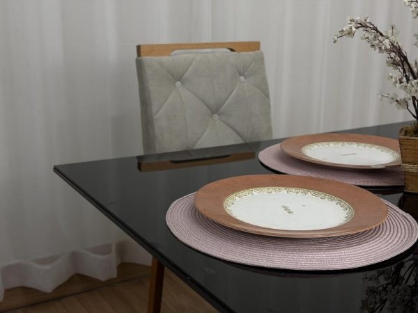Mesa de Jantar Helo 1.60×0.90 Com 6 Cadeiras Jasmim - Freijó/Preto/Bege Veludo - Imagem 2