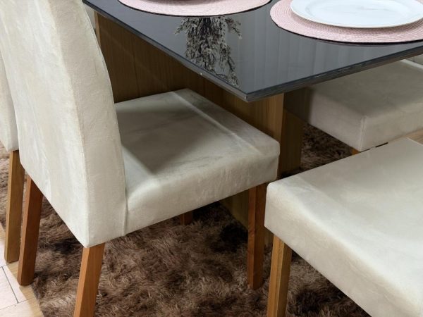 Mesa de Jantar Helo 1.60×0.90 Com 6 Cadeiras Jasmim - Freijó/Preto/Bege Veludo - Imagem 6