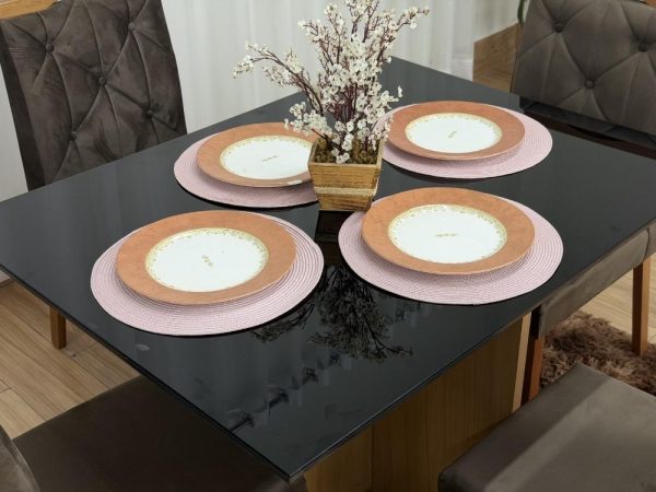 Mesa de Jantar Helo 1.20x0.90 Com 4 Cadeiras Jasmim - Freijó/Preto/Marrom Veludo - Imagem 4