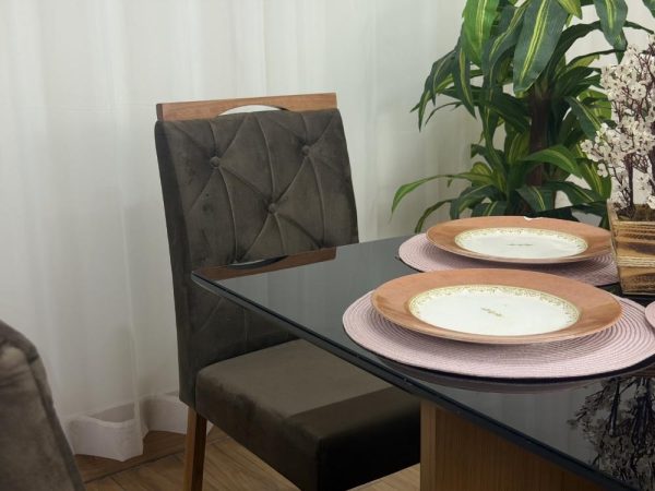 Mesa de Jantar Helo 1.20x0.90 Com 4 Cadeiras Jasmim - Freijó/Preto/Marrom Veludo - Imagem 5