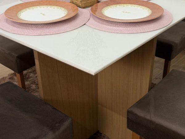 Mesa de Jantar Helo 0.90x0.90 Com 4 Cadeiras Jasmim - Freijó/Off White/Marrom Veludo - Imagem 2