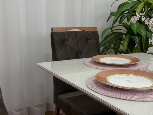 Mesa de Jantar Helo 1.20x0.90 Com 4 Cadeiras Jasmim - Freijó/Off White/Marrom Veludo - Imagem 6