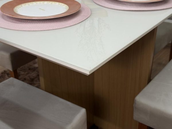 Mesa de Jantar Helo 1.20x0.90 Com 4 Cadeiras Jasmim - Freijó/Off White/Bege Veludo - Imagem 7