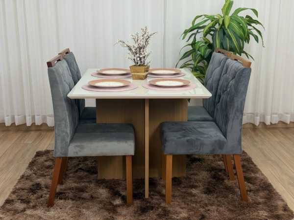 Mesa de Jantar Helo 1.20x0.90 Com 4 Cadeiras Jasmim - Freijó/Off White/Cinza Veludo - Imagem 8