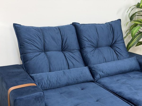 Sofá Retrátil Reclinável Junior 1.80m - Azul Veludo - Imagem 7