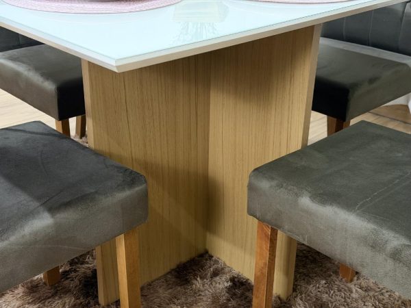 Mesa de Jantar Helo 0.90x0.90 Com 4 Cadeiras Jasmim - Freijó/Off White/Marrom Veludo - Imagem 4
