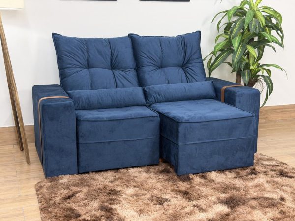 Sofá Retrátil Reclinável Junior 1.80m - Azul Veludo - Imagem 2