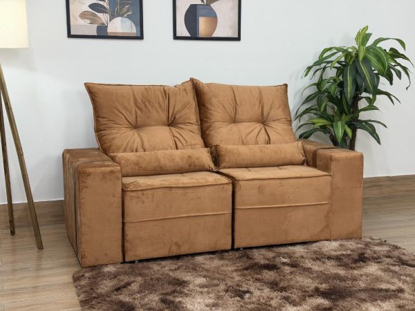 Sofá Retrátil Reclinável Junior 1.80m - Terracota Veludo - Imagem 5
