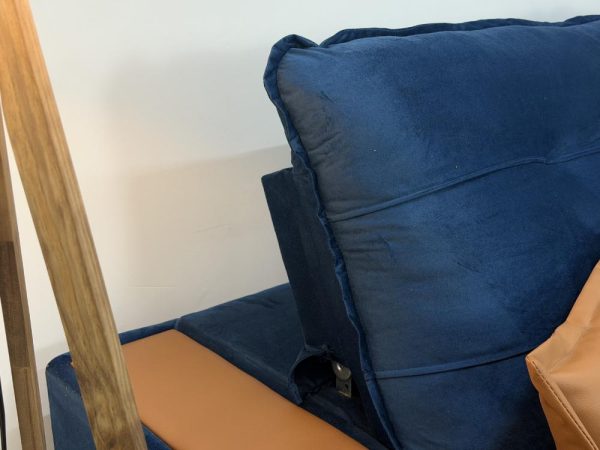 Sofá Retrátil e Reclinável Apollo Molas Ensacadas 2.50m - Azul Veludo /Courino Marrom - Imagem 6