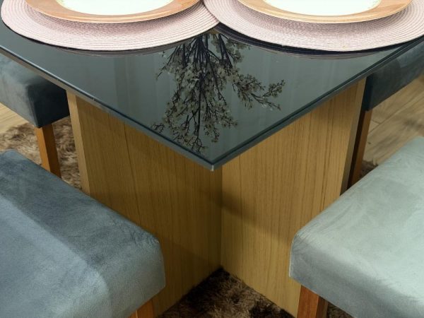 Mesa de Jantar Helo 0.90x0.90 Com 4 Cadeiras Jasmim - Freijó/Preto/Cinza Veludo - Imagem 4