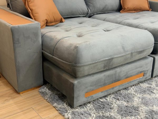Sofá Retrátil e Reclinável Apollo Molas Ensacadas 2.30m - Cinza Veludo /Courino Marrom - Imagem 7