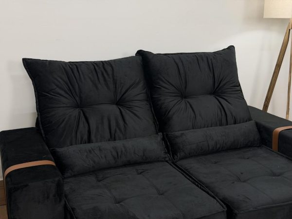 Sofá Retrátil Reclinável Junior 1.80m - Preto Veludo - Imagem 4