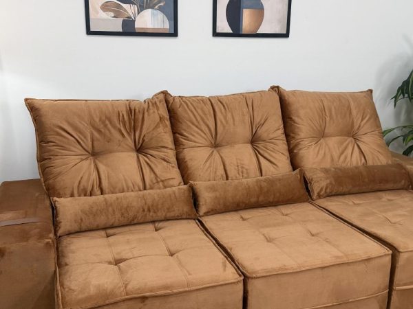 Sofá Retrátil Reclinável Junior 3 Módulos 2.45m - Terracota Veludo - Imagem 5