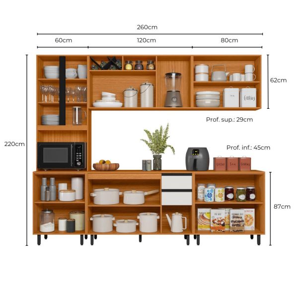 Cozinha Ravena Completa 5 Peças c/Led 2.60m - Freijó/Off White - Imagem 2