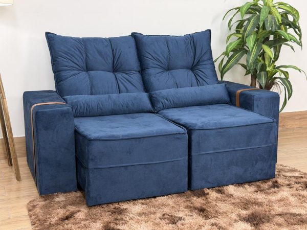 Sofá Retrátil Reclinável Junior 1.80m - Azul Veludo