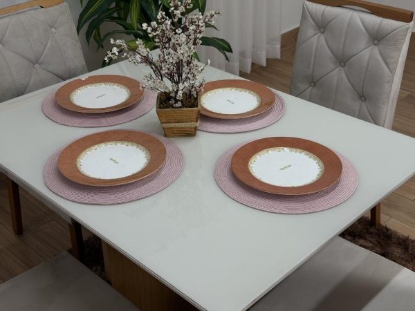 Mesa de Jantar Helo 1.20x0.90 Com 4 Cadeiras Jasmim - Freijó/Off White/Bege Veludo - Imagem 8