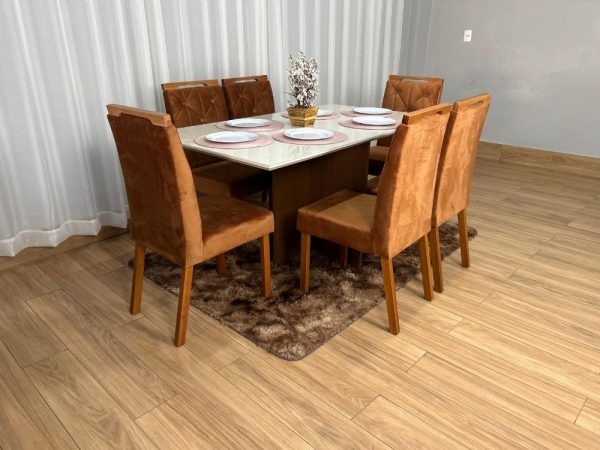 Mesa de Jantar Helo 0.90x0.90 Com 4 Cadeiras Jasmim - Freijó/Off White/Terracota - Imagem 4
