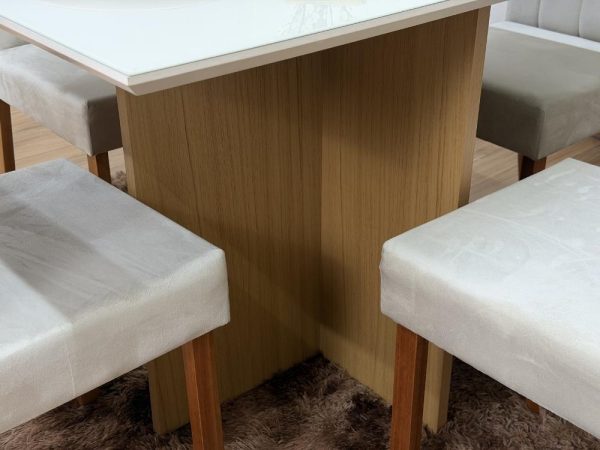 Mesa de Jantar Helo 1.20x0.90 Com 4 Cadeiras Jasmim - Freijó/Off White/Bege Veludo - Imagem 9