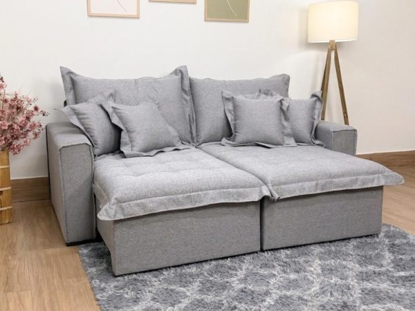 Sofá Cama Retrátil Reclinável Bolt 2.20m Mod.90 - Cinza Linho