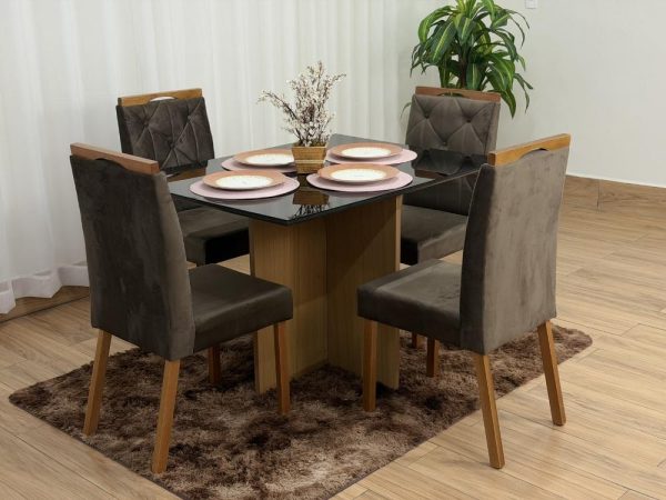 Mesa de Jantar Helo 1.20x0.90 Com 4 Cadeiras Jasmim - Freijó/Preto/Marrom Veludo - Imagem 6