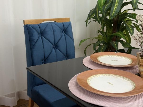 Mesa de Jantar Helo 1.20x0.90 Com 4 Cadeiras Jasmim - Freijó/Preto/Azul Veludo - Imagem 4