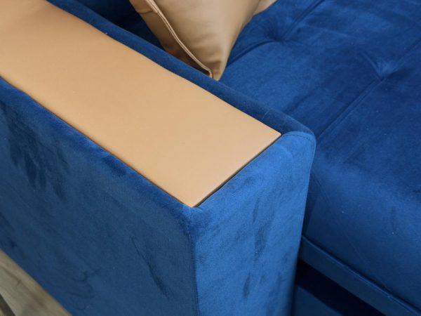 Sofá Retrátil e Reclinável Apollo Molas Ensacadas 2.50m - Azul Veludo /Courino Marrom - Imagem 8