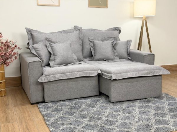 Sofá Cama Retrátil Reclinável Bolt 2.20m Mod.90 - Cinza Linho - Imagem 2