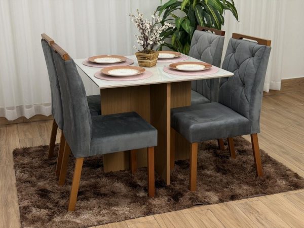 Mesa de Jantar Helo 1.20x0.90 Com 4 Cadeiras Jasmim - Freijó/Off White/Cinza Veludo - Imagem 10