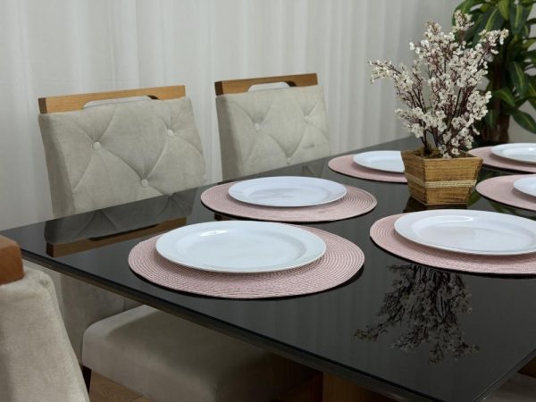 Mesa de Jantar Helo 1.60×0.90 Com 6 Cadeiras Jasmim - Freijó/Preto/Bege Veludo - Imagem 7