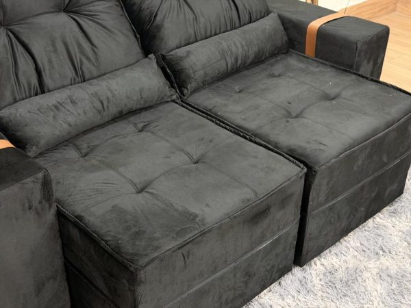 Sofá Retrátil Reclinável Junior 1.80m - Preto Veludo - Imagem 5