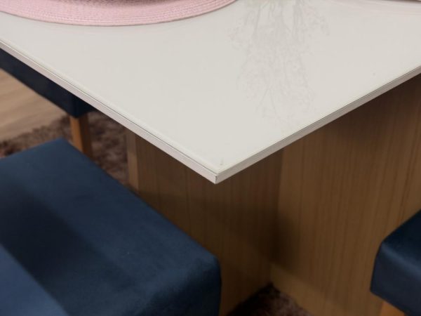 Mesa de Jantar Helo 1.20x0.90 Com 4 Cadeiras Jasmim - Freijó/Off White/Azul Veludo - Imagem 3