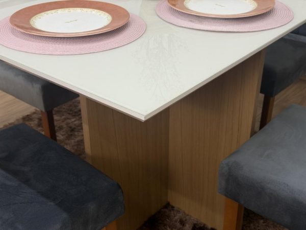 Mesa de Jantar Helo 1.20x0.90 Com 4 Cadeiras Jasmim - Freijó/Off White/Cinza Veludo - Imagem 5