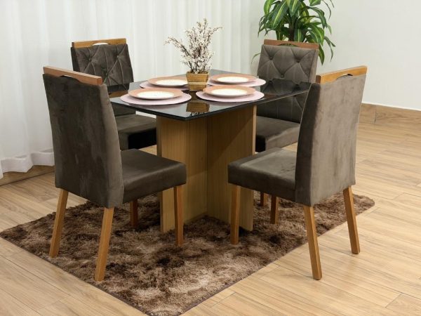 Mesa de Jantar Helo 1.20x0.90 Com 4 Cadeiras Jasmim - Freijó/Preto/Marrom Veludo - Imagem 7
