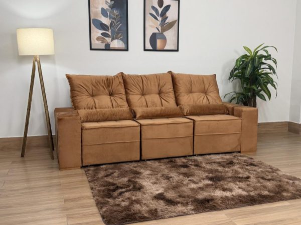 Sofá Retrátil Reclinável Junior 3 Módulos 2.45m - Terracota Veludo - Imagem 4