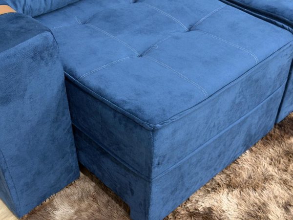 Sofá Retrátil Reclinável Junior 1.80m - Azul Veludo - Imagem 9