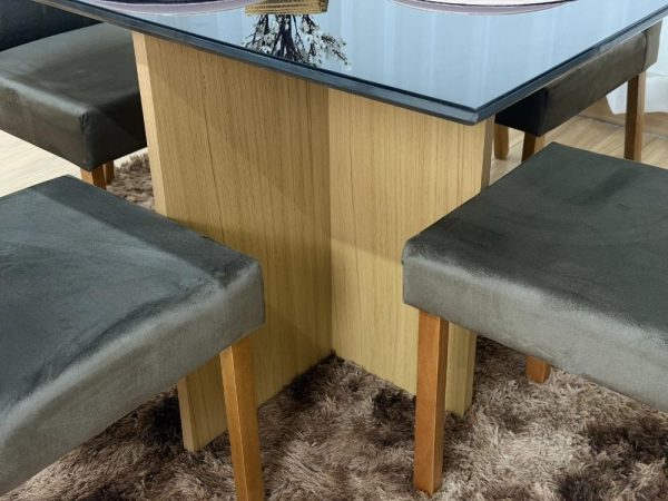 Mesa de Jantar Helo 1.20x0.90 Com 4 Cadeiras Jasmim - Freijó/Preto/Marrom Veludo - Imagem 3