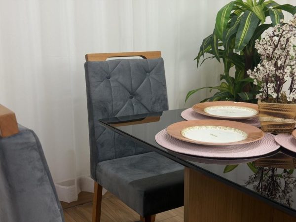 Mesa de Jantar Helo 0.90x0.90 Com 4 Cadeiras Jasmim - Freijó/Preto/Cinza Veludo - Imagem 3