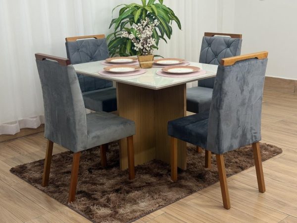 Mesa de Jantar Helo 1.20x0.90 Com 4 Cadeiras Jasmim - Freijó/Off White/Cinza Veludo - Imagem 7