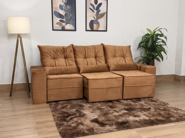 Sofá Retrátil Reclinável Junior 3 Módulos 2.45m - Terracota Veludo - Imagem 2