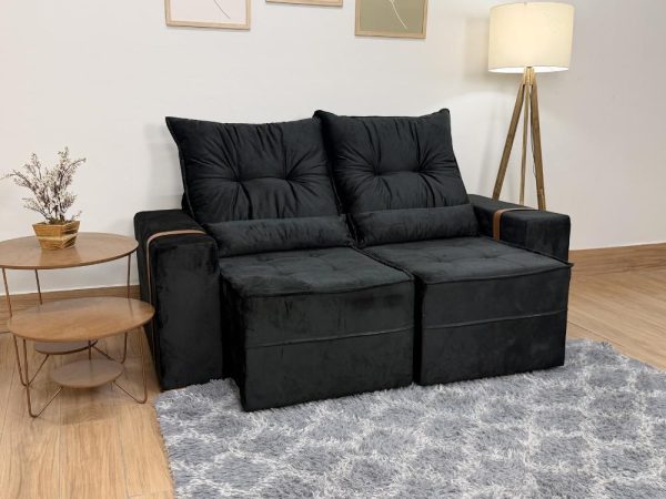 Sofá Retrátil Reclinável Junior 1.80m - Preto Veludo
