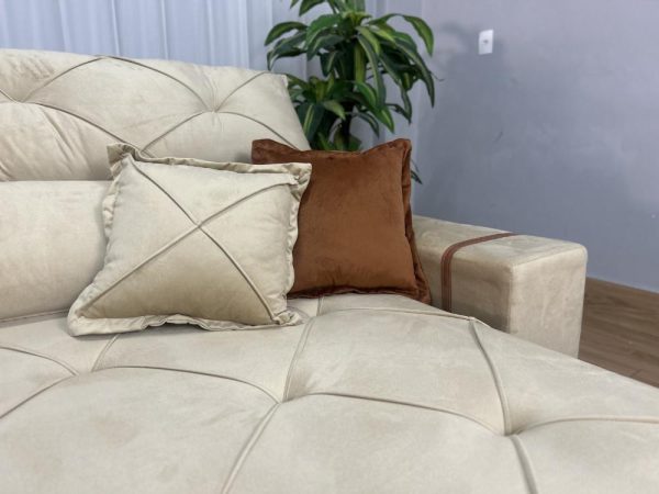 Sofá Retrátil Reclinável Pleno 3 Módulos 3.20m - Bege Veludo - Imagem 7